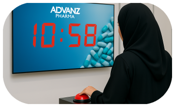 Guests playing Stop the Time interactive stopwatch game at a corporate event booth in Dubai, engaging with branded screen and trying to press the button at the perfect moment